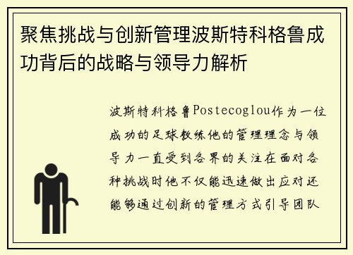 聚焦挑战与创新管理波斯特科格鲁成功背后的战略与领导力解析