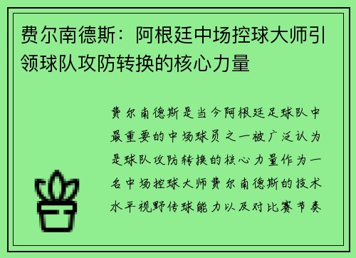 费尔南德斯：阿根廷中场控球大师引领球队攻防转换的核心力量